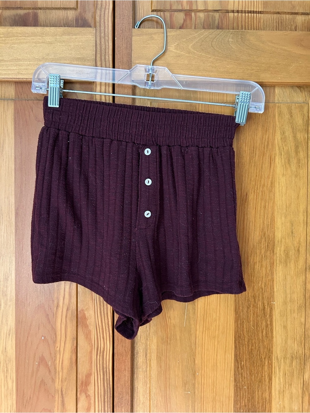 Urban Outfitters Ribbed Button-Front Shorts in Burgundy